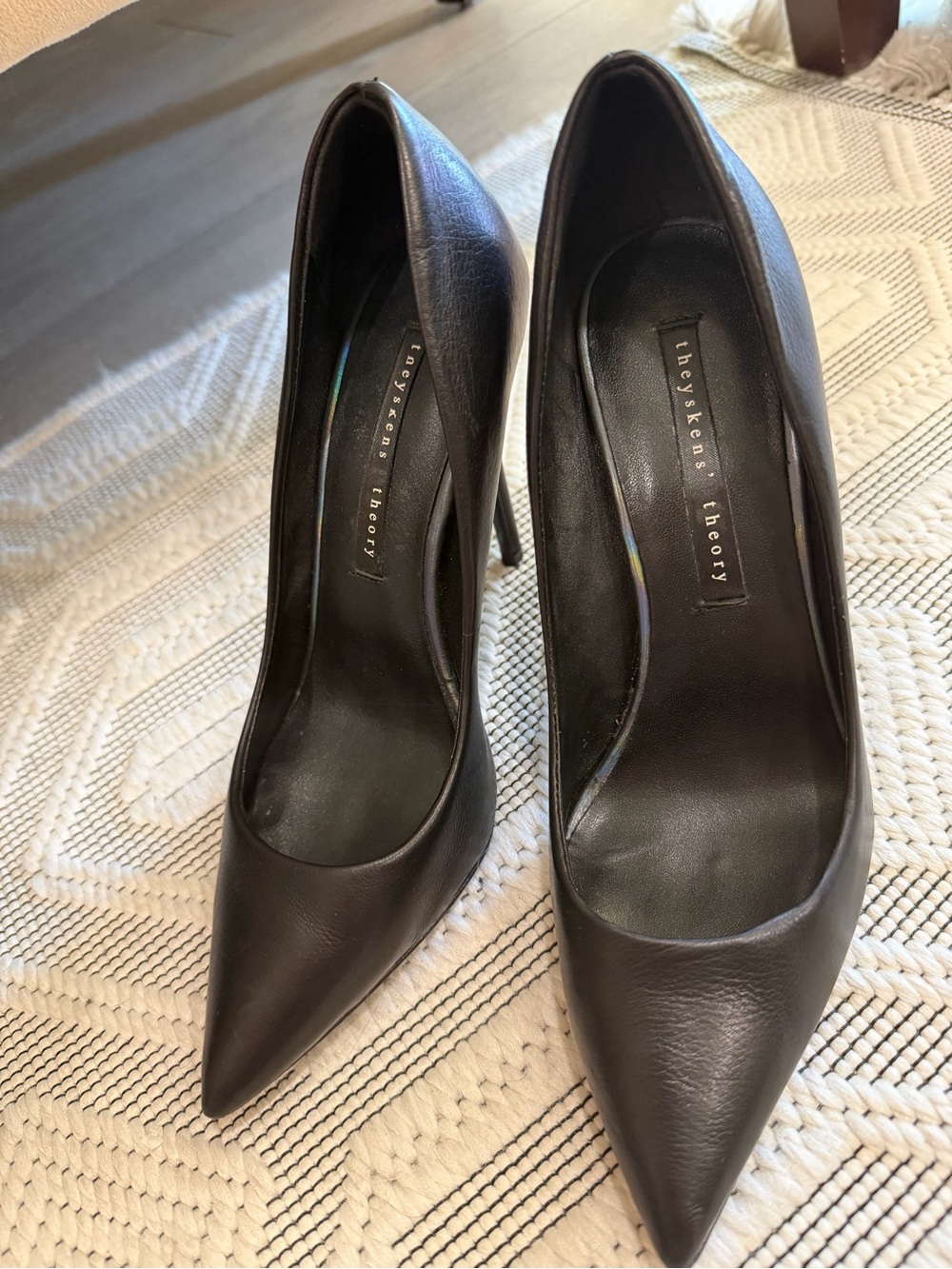Theyskens' Theory Black Pointed-Toe Leather Stiletto Pumps